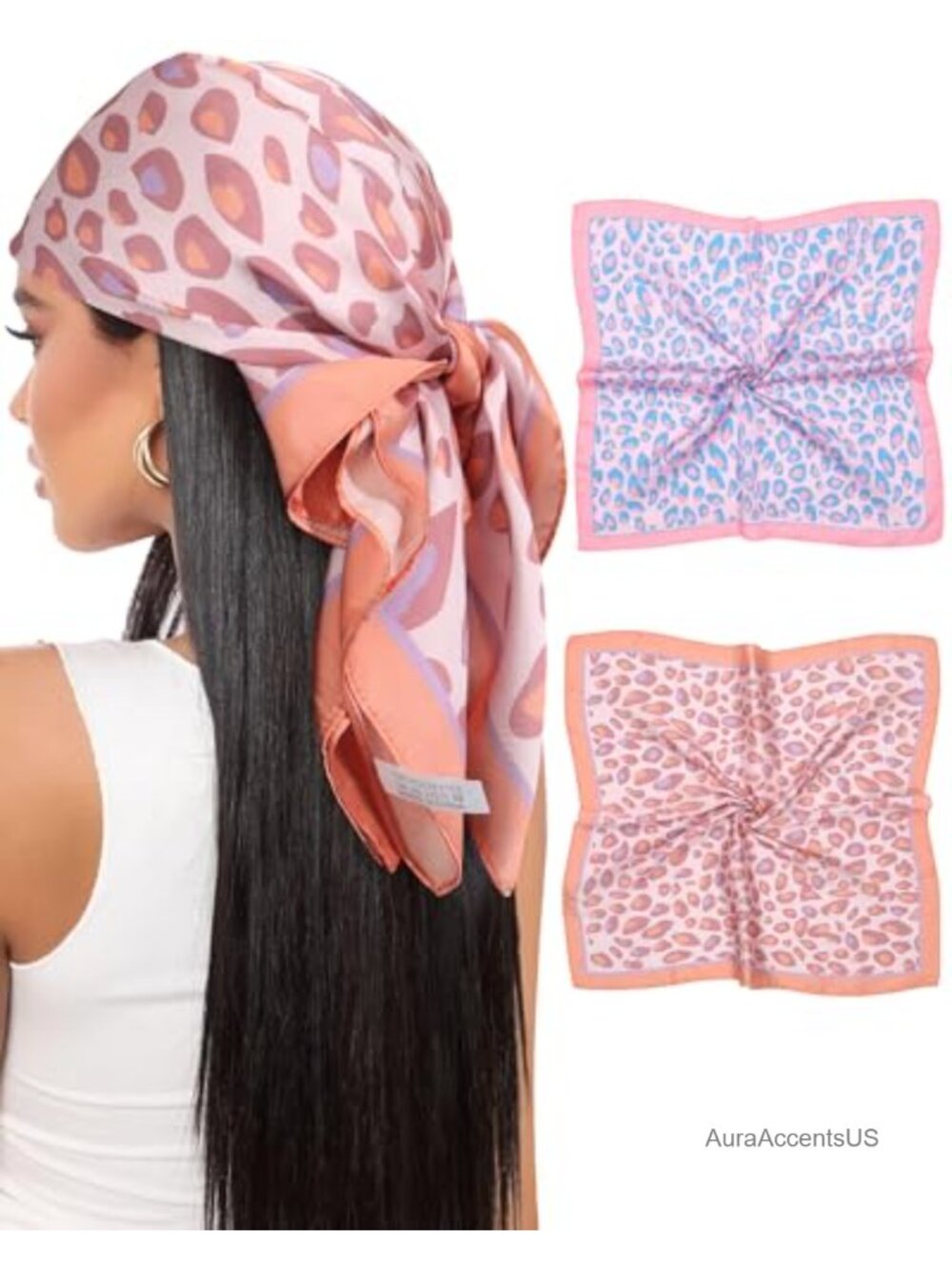 2pk 27.5" Satin Hair Scarf Women Silk-Like Head Wrap Bandana